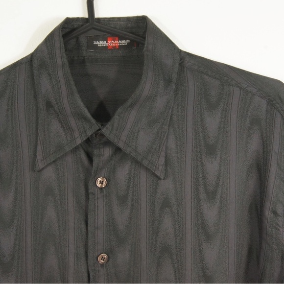 Vintage Yashi Yamamuri Terzo Millennino Abstract Stripe  Black Button Up Top - Picture 2 of 7